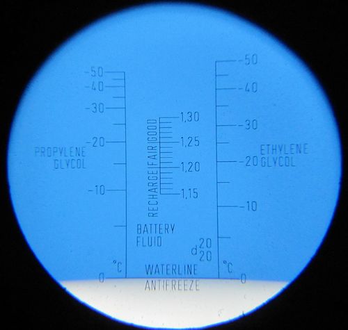 Refractometer, 0-(-50)°C ethylene-/ propyleneglycol, 1.15-1.30 sg