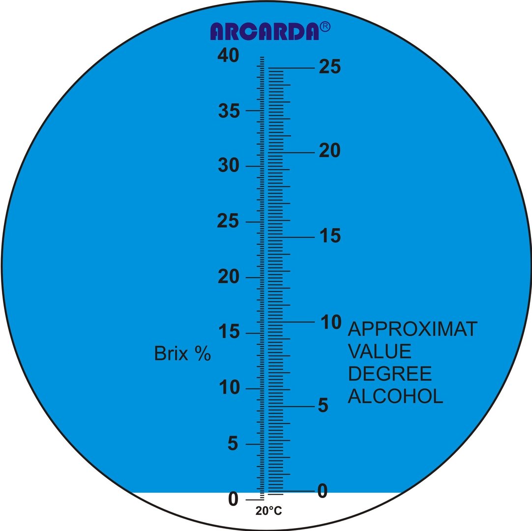 Handrefraktometer, 0-40% Brix, 0-25% pot. Alkoholgehalt