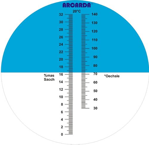Hand-held refractometer, 0-32% mas sacch, 30-140°Oe