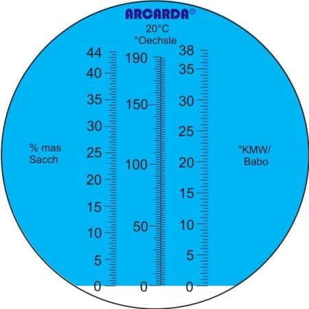 Wein Refraktometer Zuckergehalt 0-44% Brix Mostwaage 0-190°Oe KMW Babo 0-38 ATC